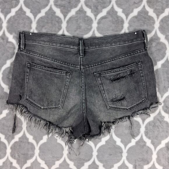 We The Free People Denim Cut Off Shorts Women Size 27 Black Distressed High Rise - Picture 3 of 10